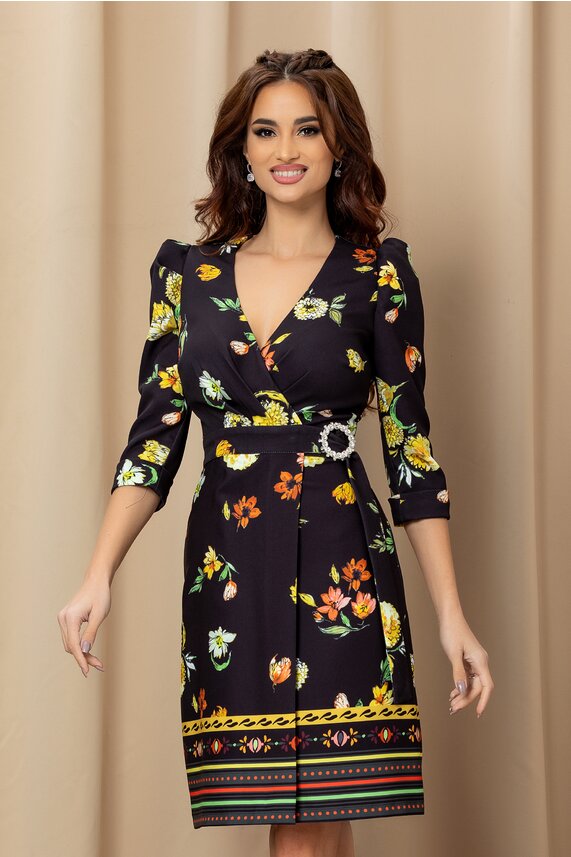 Rochie neagra eleganta cu imprimeuri florale petrecuta    MBG