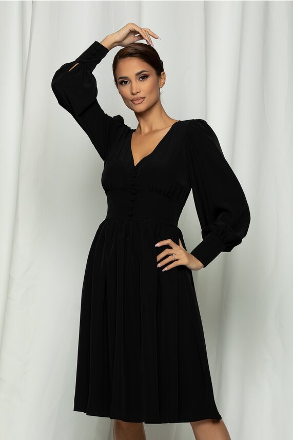 Rochie neagra eleganta cu nasturi decorativi la bust     LaDonna