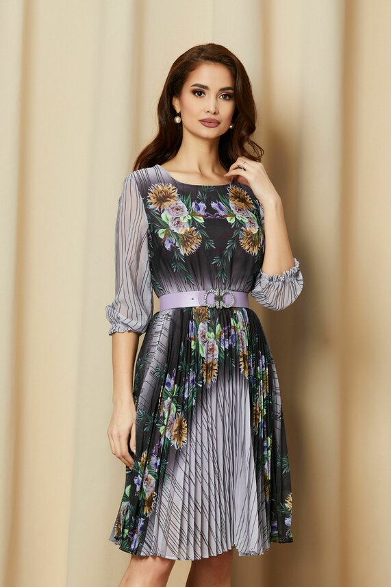 Rochie neagra eleganta din voal si imprimeu floral    Georgina