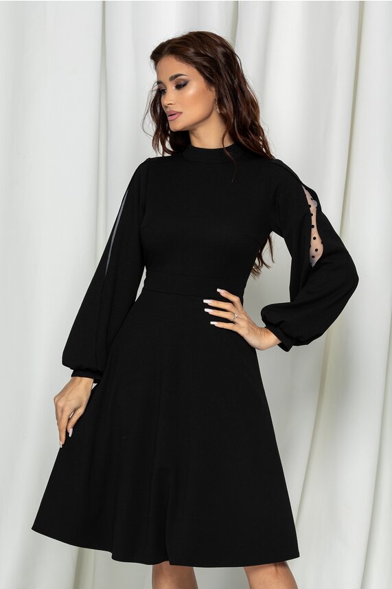 Rochie neagra eleganta in clos din tull cu maneci   Moze