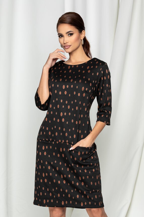 Rochie neagra office cu imprimeu si buline    Bella