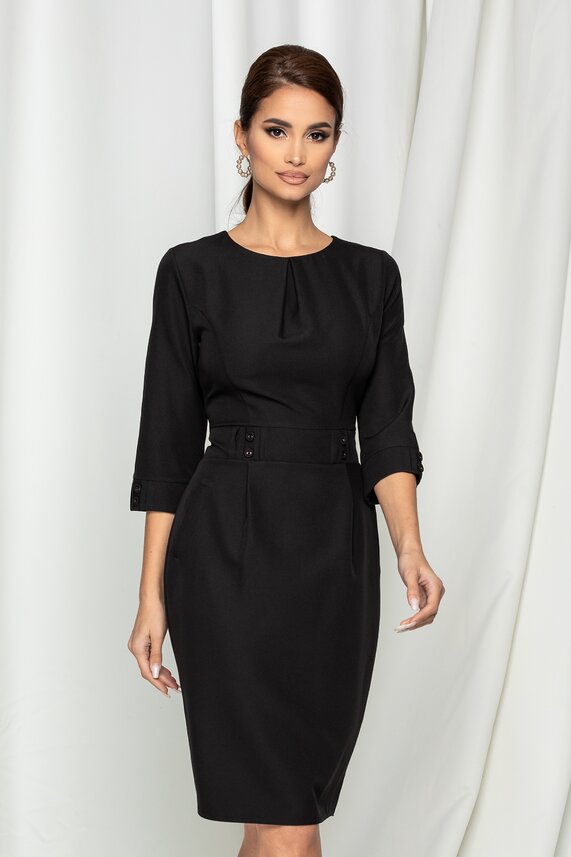 Rochie neagra office eleganta cu nasturi    Sara