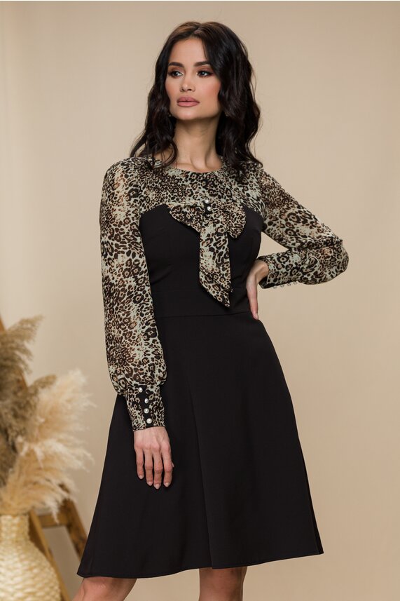 Rochie neagra pentru birou cu maneci lungi Ella Collection Andrada