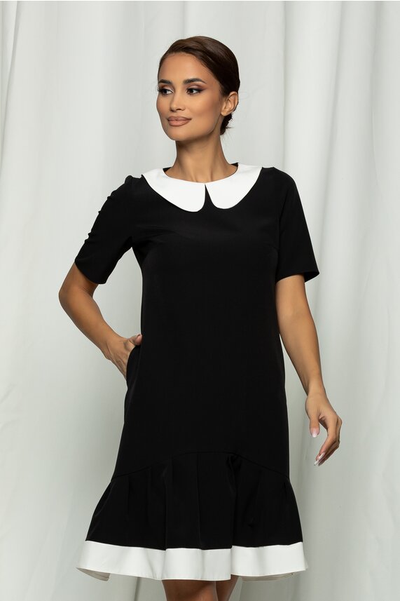 Rochie neagra scurta office si volan    Moze