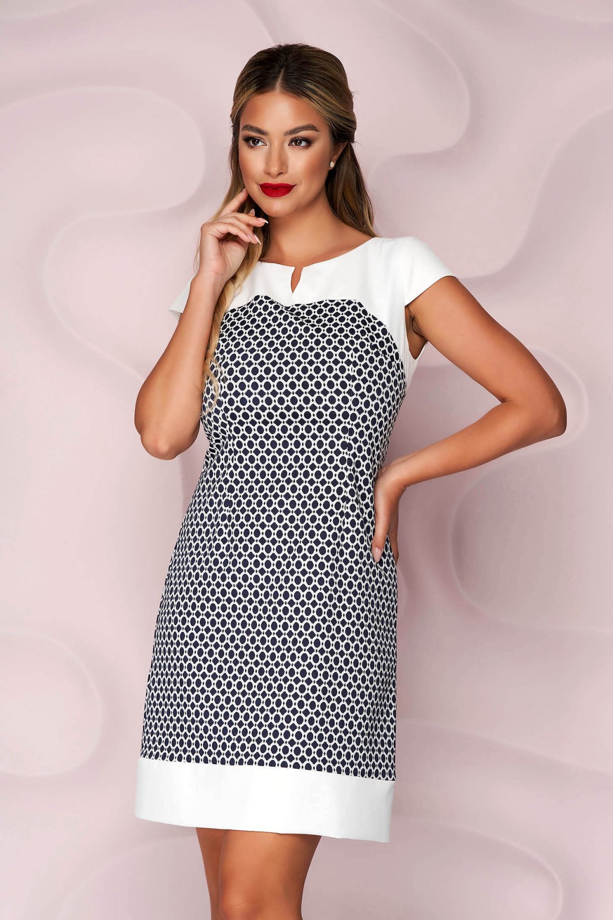 Rochie office scurta cu croi in a din material usor elastic cu maneci scurte