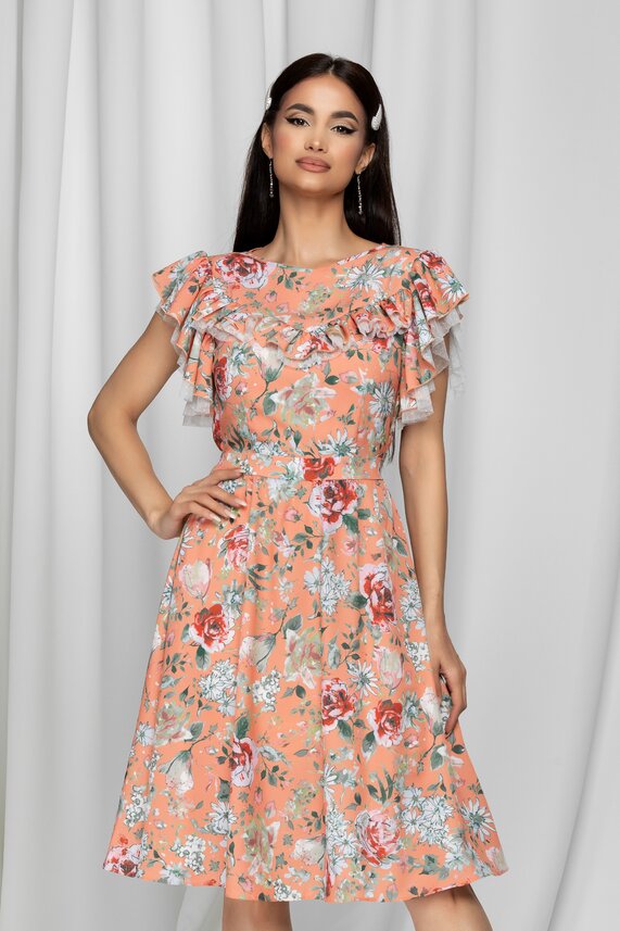 Rochie orange de vara cu imprimeu floral     LaDonna