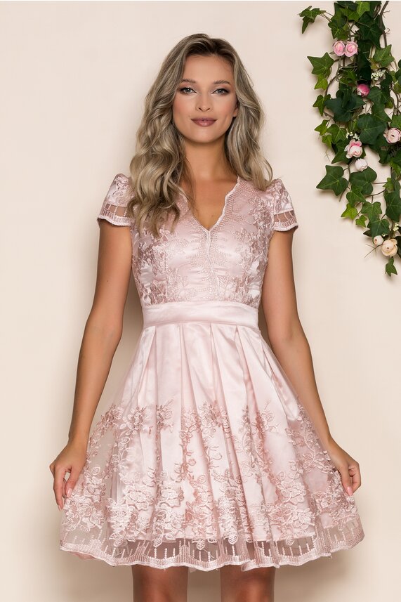 Rochie peach in clos cu pliuri si decolteu in V adanc    Ella Collection Anabel