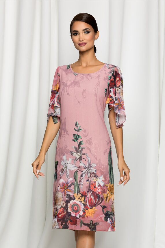 Rochie de soacra roz de zi cu imprimeu floral     Raisa