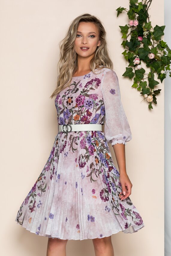 Rochie roz eleganta din voal si imprimeu floral    Georgina