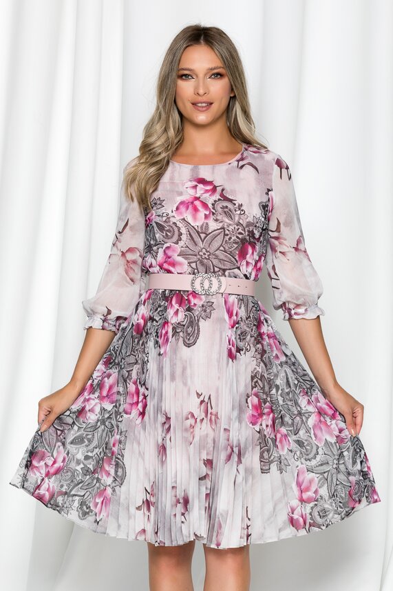 Rochie roz eleganta din voal si imprimeu floral    Georgina