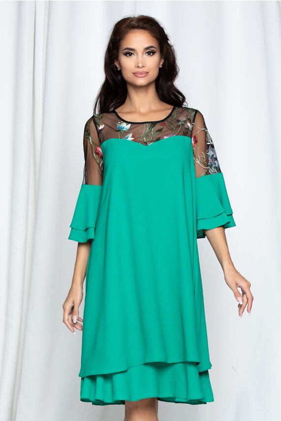 Rochie verde de ocazie cu broderie     Giselle