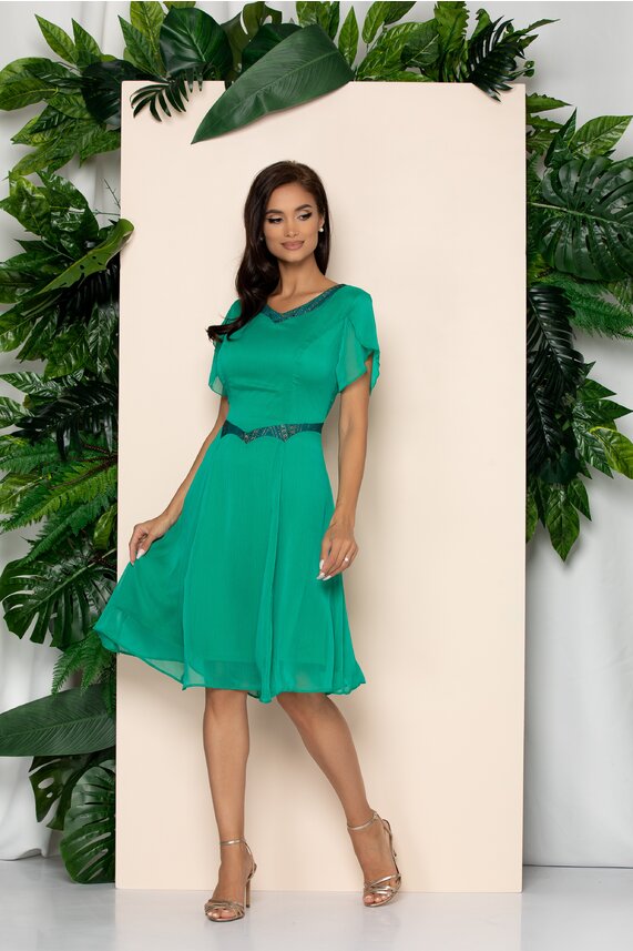 Rochie verde eleganta cu maneci scurte si decolteu in V    Linda