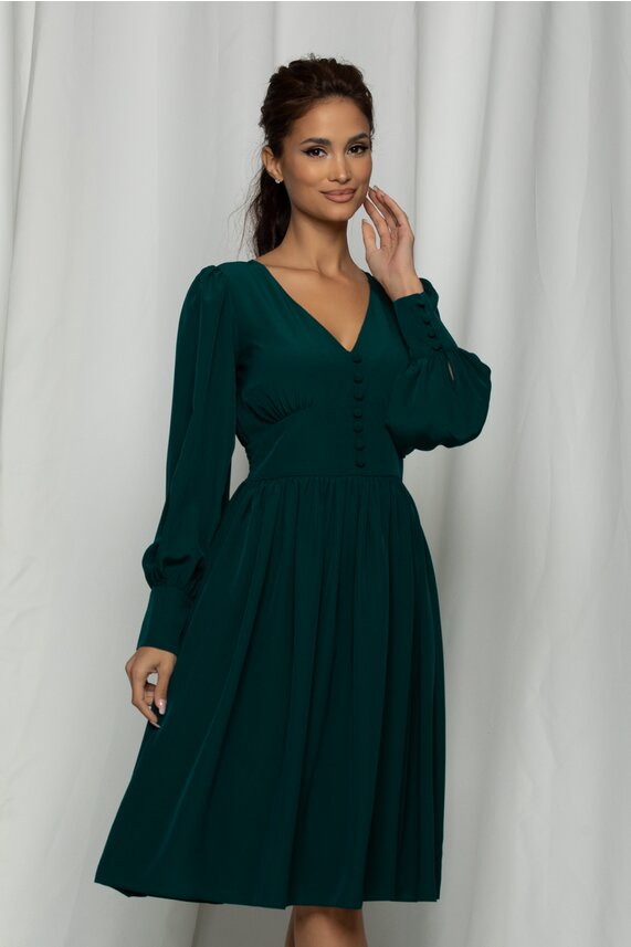 Rochie de nunta verde eleganta cu nasturi decorativi la bust  LaDonna