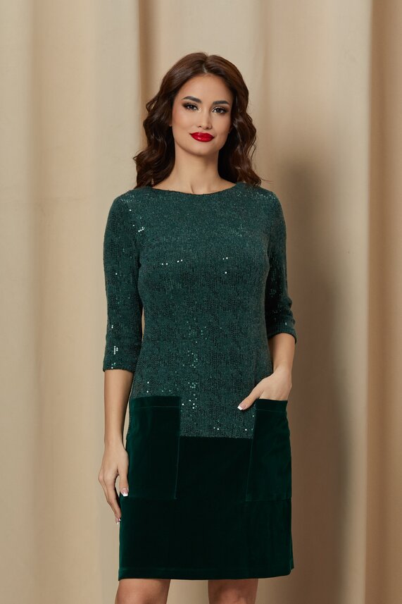 Rochie verde eleganta cu paiete din catifea    MBG