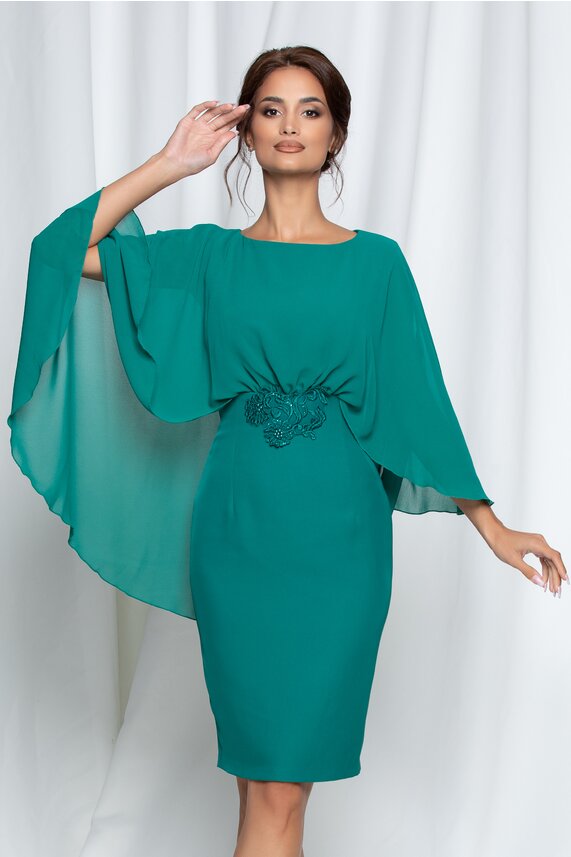 Rochie verde eleganta de ocazie si broderie    Mara