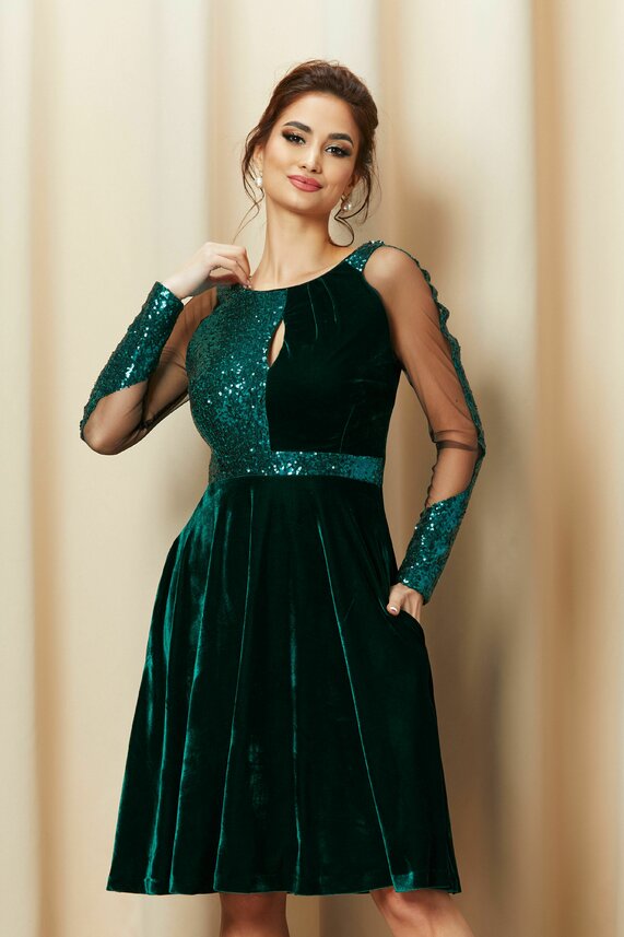 Rochie de seara verde eleganta din catifea si paiete    MBG