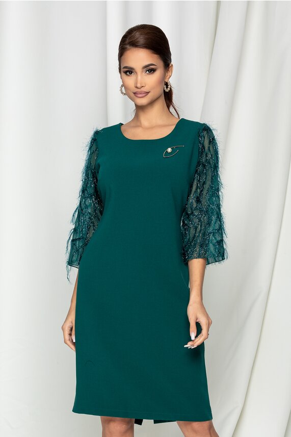 Rochie verde eleganta din lurex si maneci    Dora