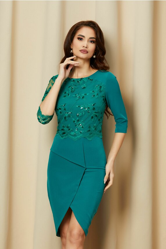 Rochie verde eleganta din tull si paiete    MBG