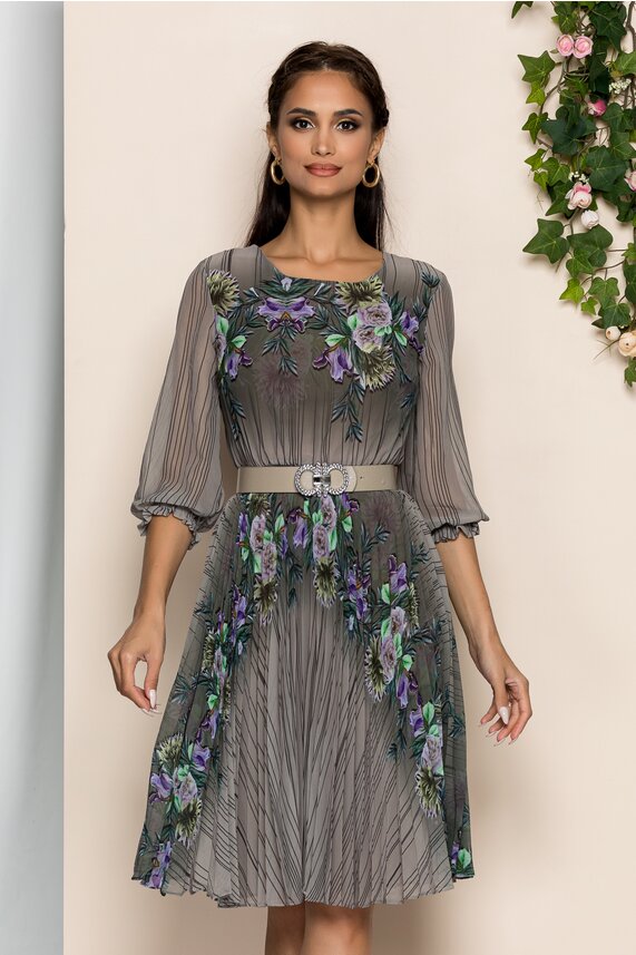 Rochie verde eleganta din voal si imprimeu floral    Georgina