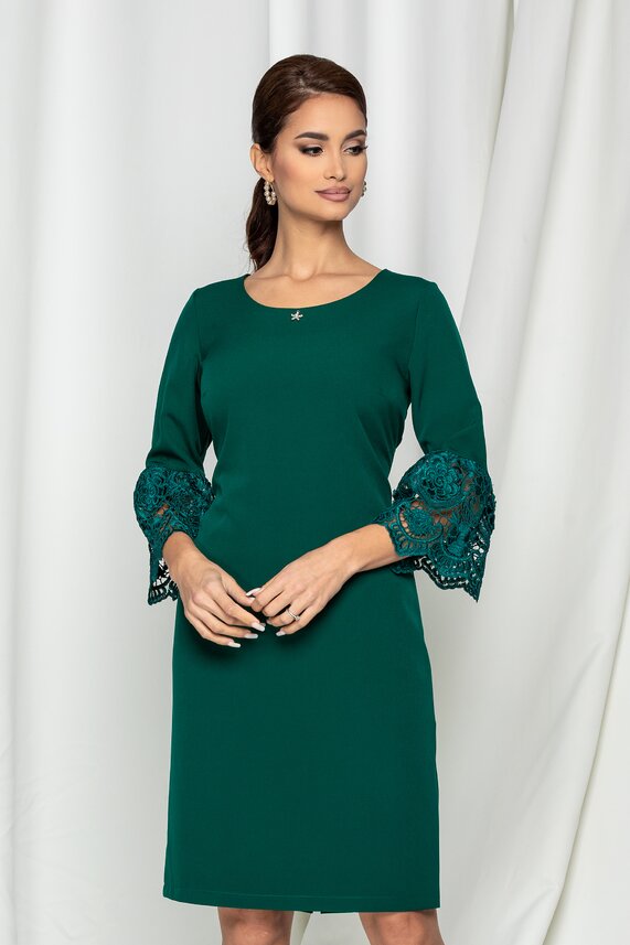 Rochie de soacra de nunta verde eleganta feminina accesorizata cu dantela Roxana