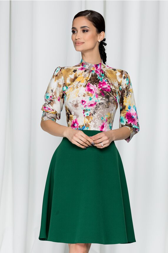 Rochie verde in clos cu imprimeu floral     Georgiana