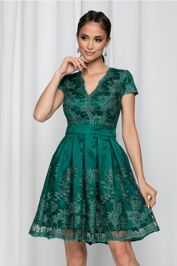 Rochie verde in clos cu pliuri si decolteu in V adanc    Ella Collection Anabel