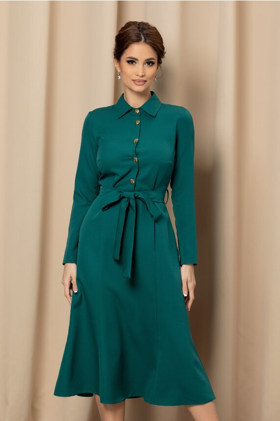 Rochie verde office eleganta in clos cu nasturi frontali Dy Fashion