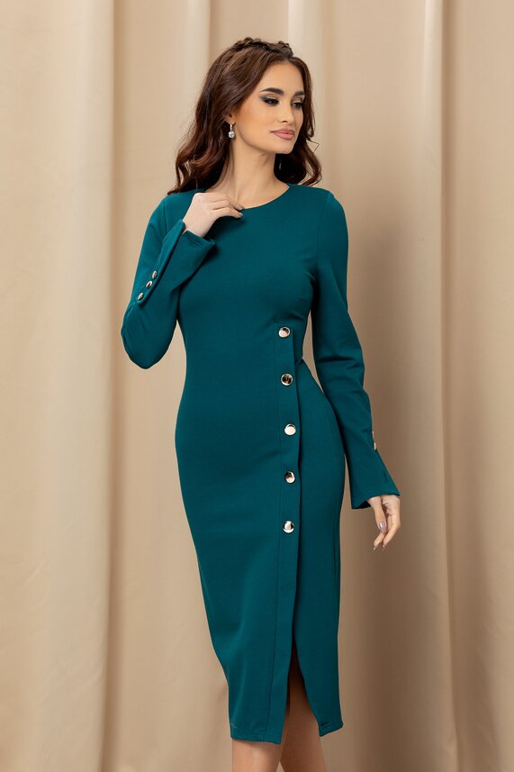 Rochie verde office cu decolteu oval     LaDonna