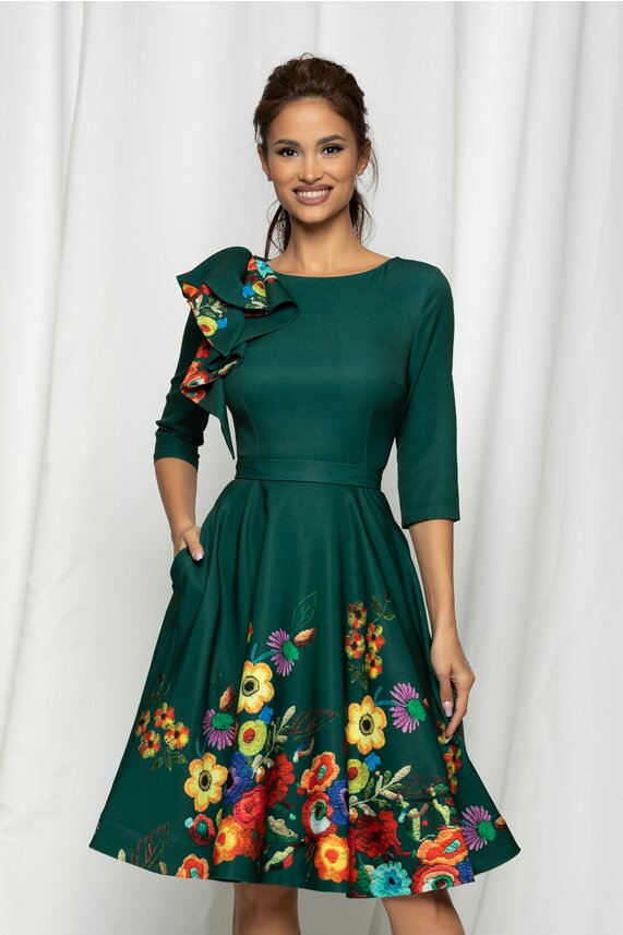 Rochie verde office cu decolteu oval     MBG