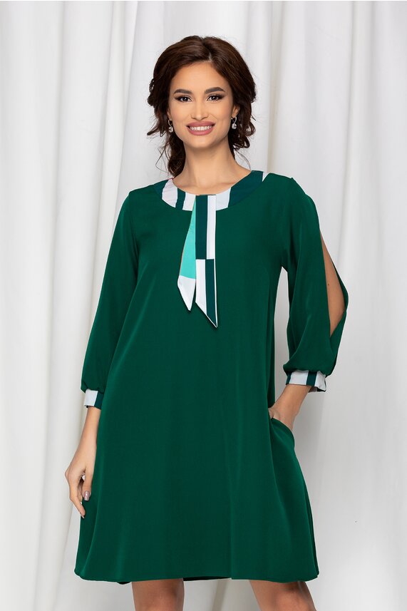 Rochie verde office lejera si maneci decupate    Ella Collection Adela