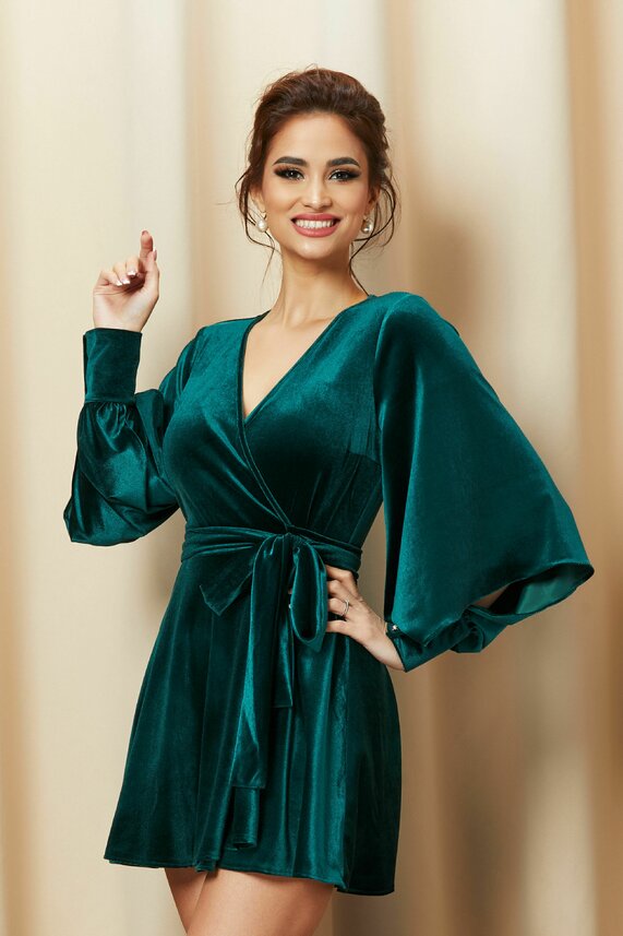 Rochie verde scurta eleganta de seara din catifea LaDonna