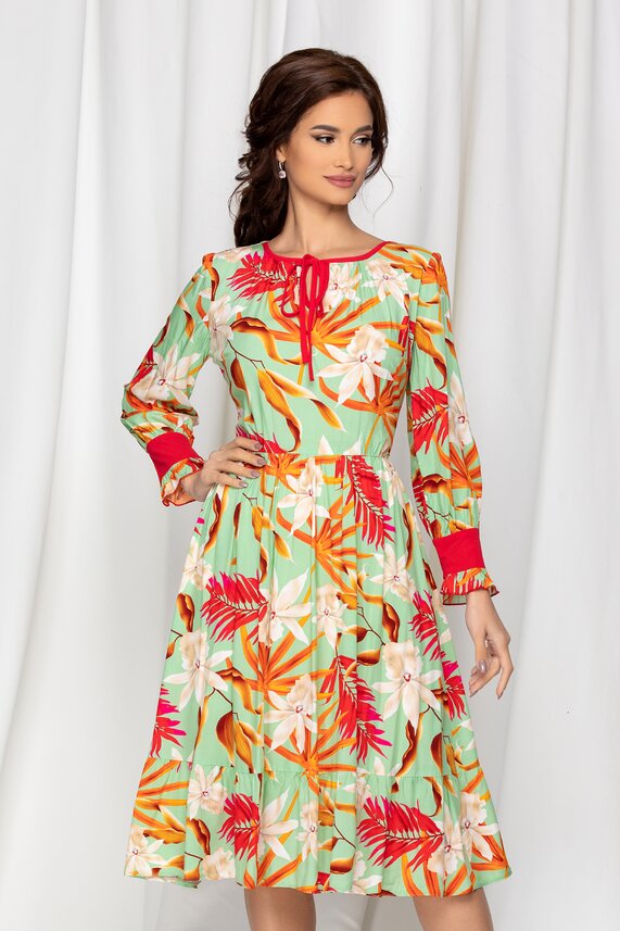 Rochie vernil delicata cu imprimeu floral pentru birou    Moze