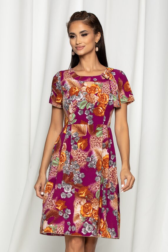 Rochie violet feminina diafana eleganta de vara si imprimeu colorat  Adriela