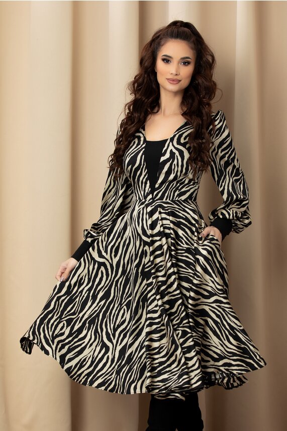 Rochie zebra eleganta pana la genunchi     Nadia